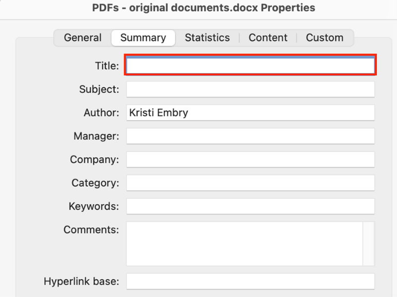 Set document title for word and powerpoint on Mac- properties-summary-title field
