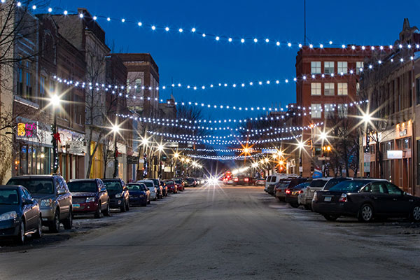 downtown Grand Forks at night
